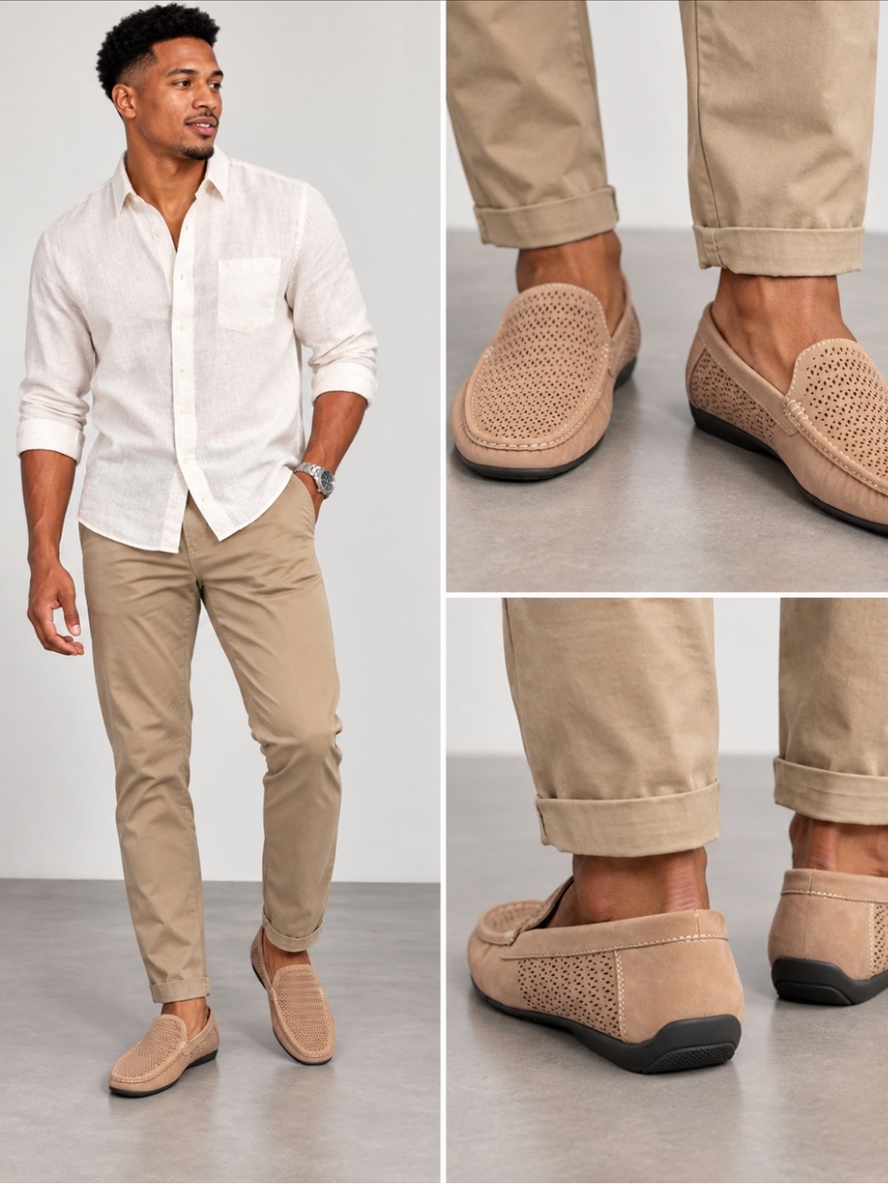 Stacy Adams Perforated Slip-On Loafers in Light Tan